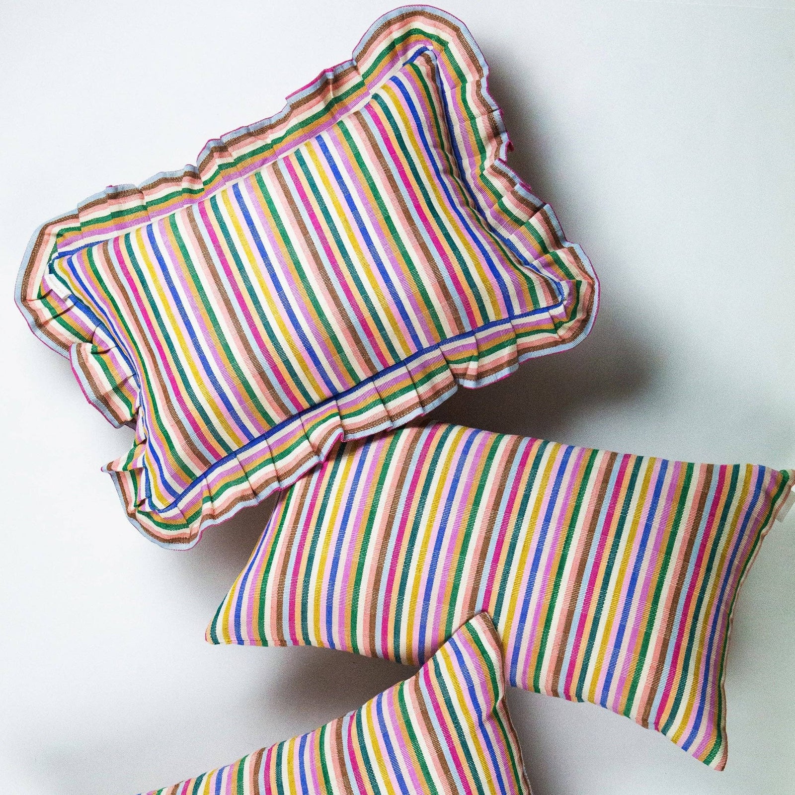 Valentina Ruffle Rainbow Stripe Pillow