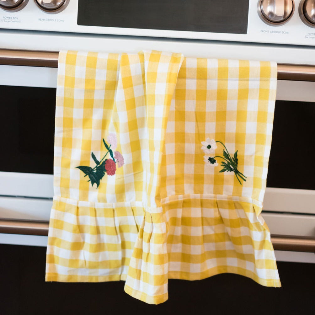 Yellow Gingham Ruffled Dish Towel