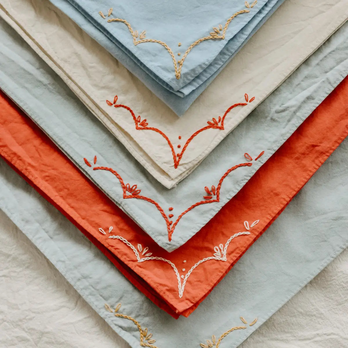 Hand Embroidered, Natural Dyed Cotton Bandana