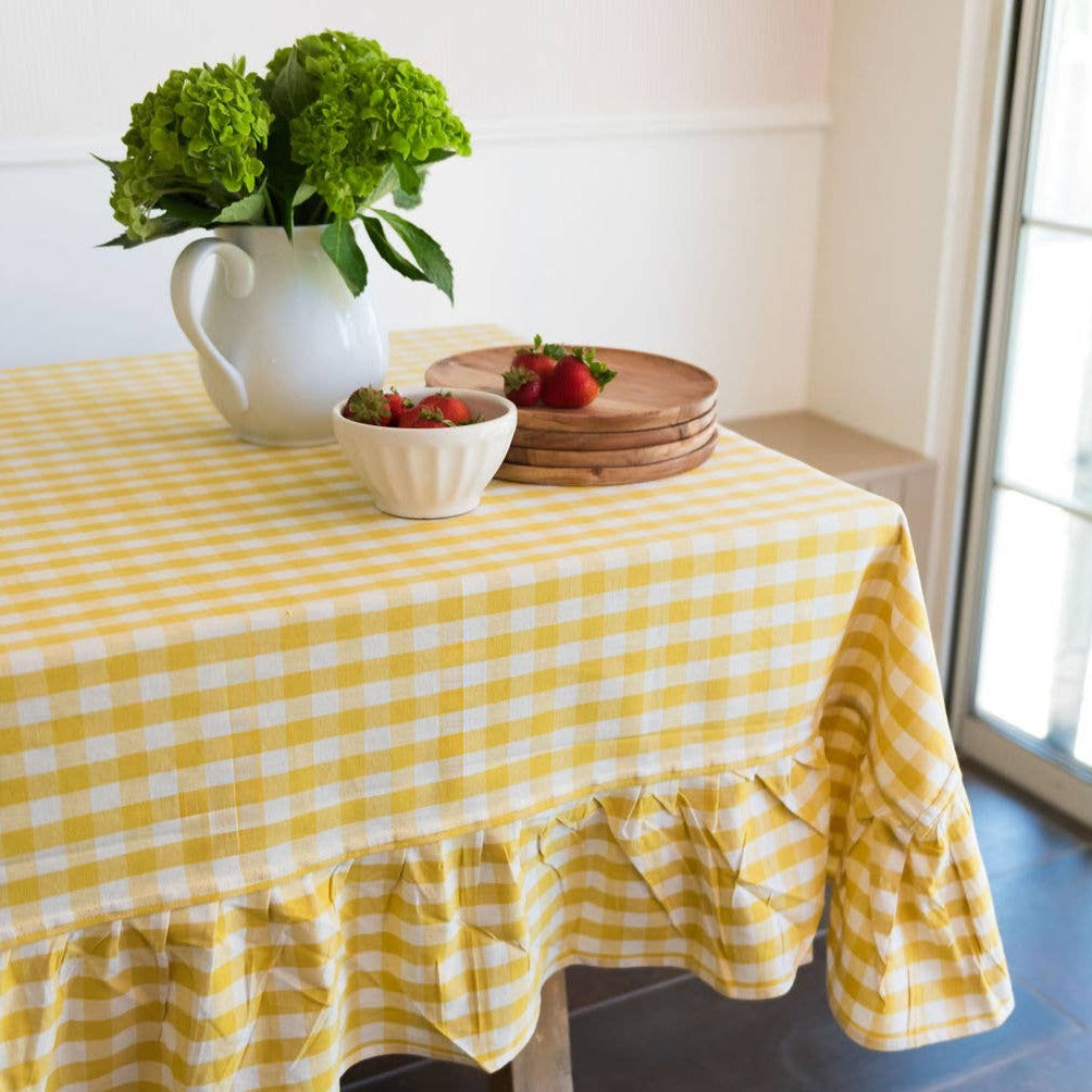 Yellow Ruffled Gingham Tablecloth