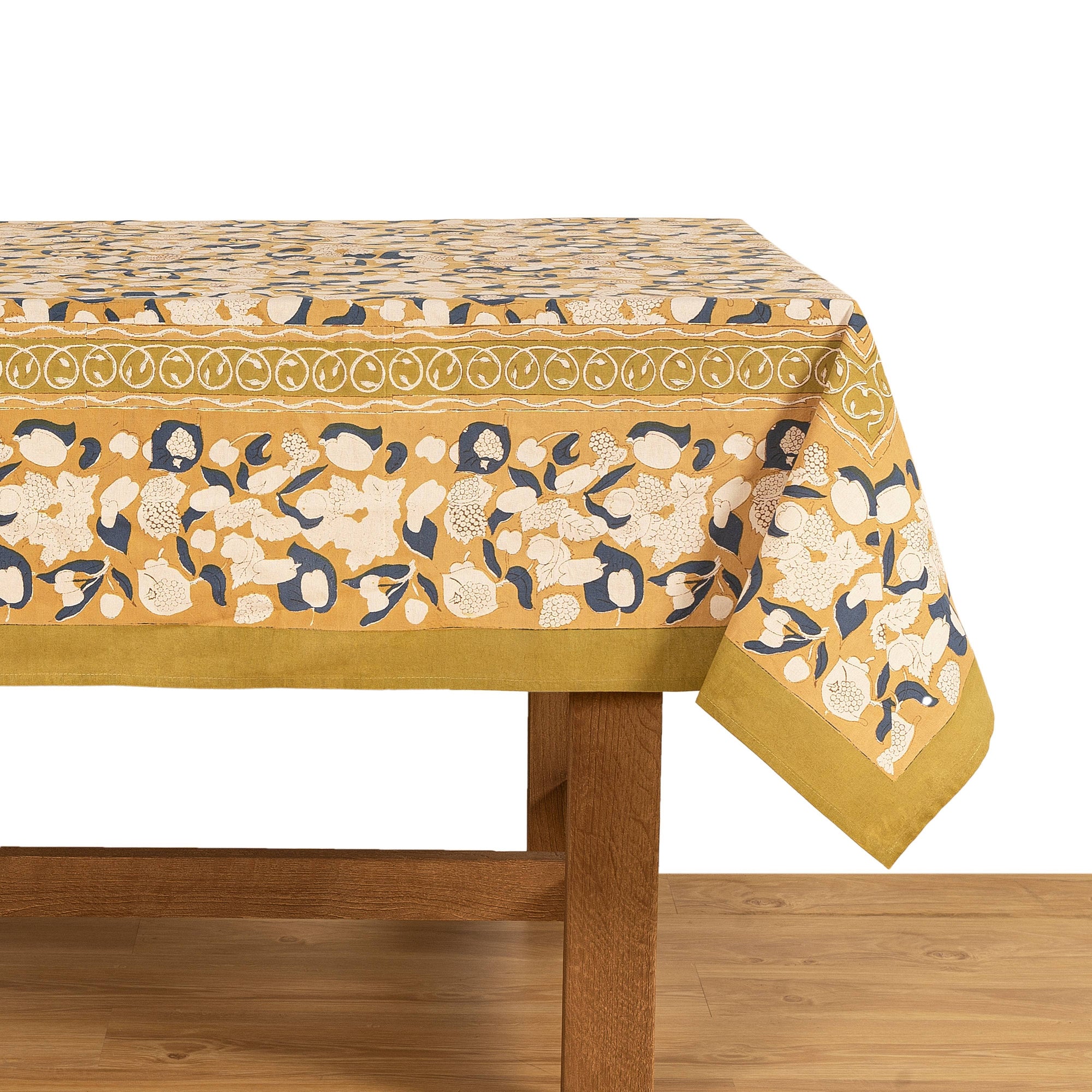 Forest Harvest Mustard & Blue Tablecloth