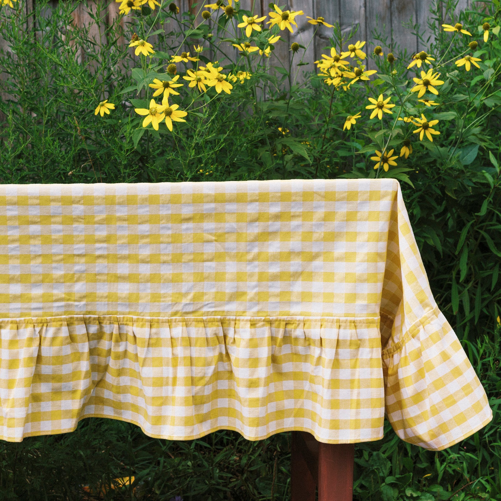 Yellow Ruffled Gingham Tablecloth