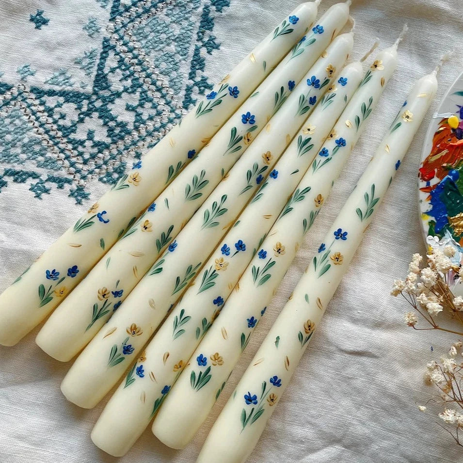 Hand-Painted Floral Taper Candles