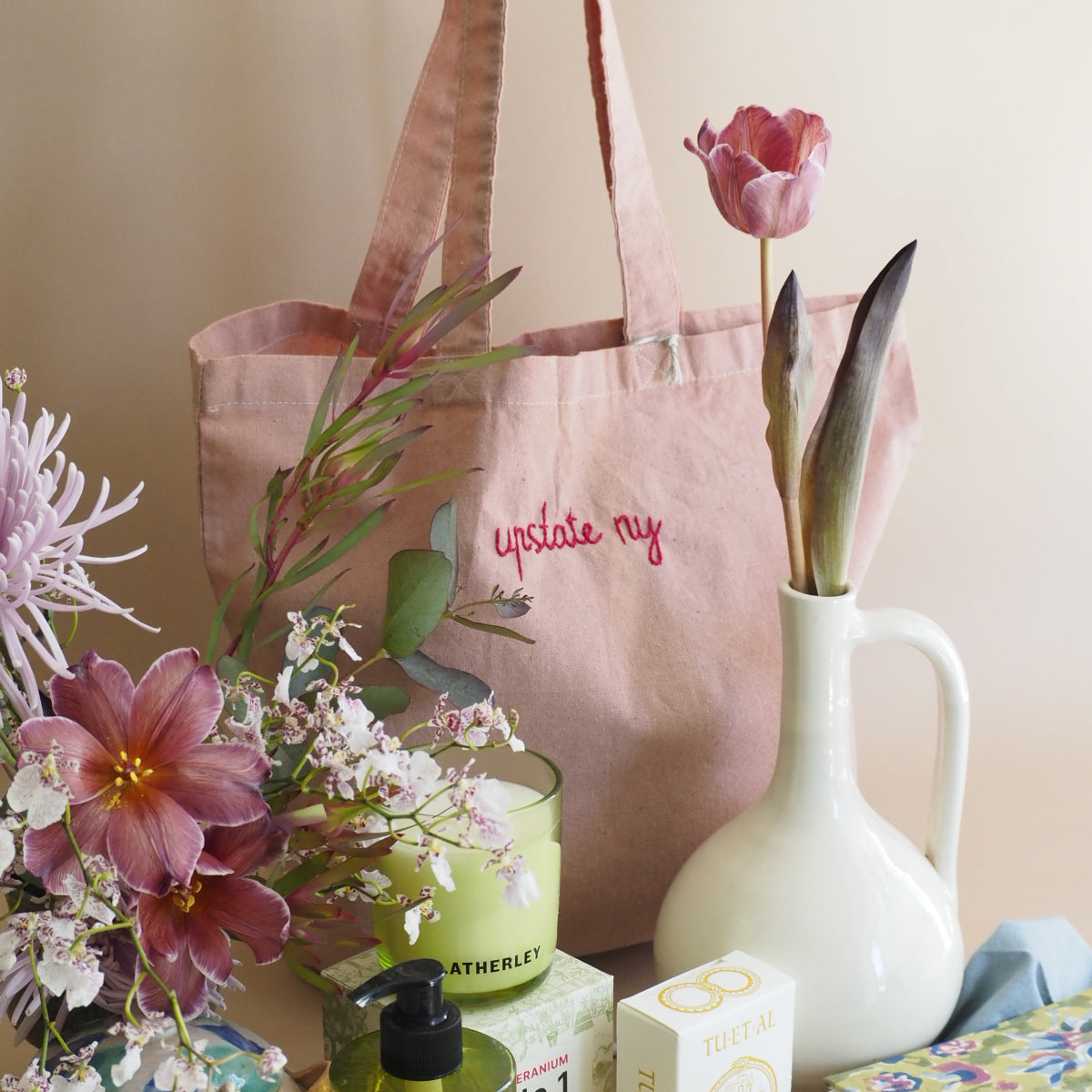 Hand Embroidered Hand Dyed Cotton Tote Bag