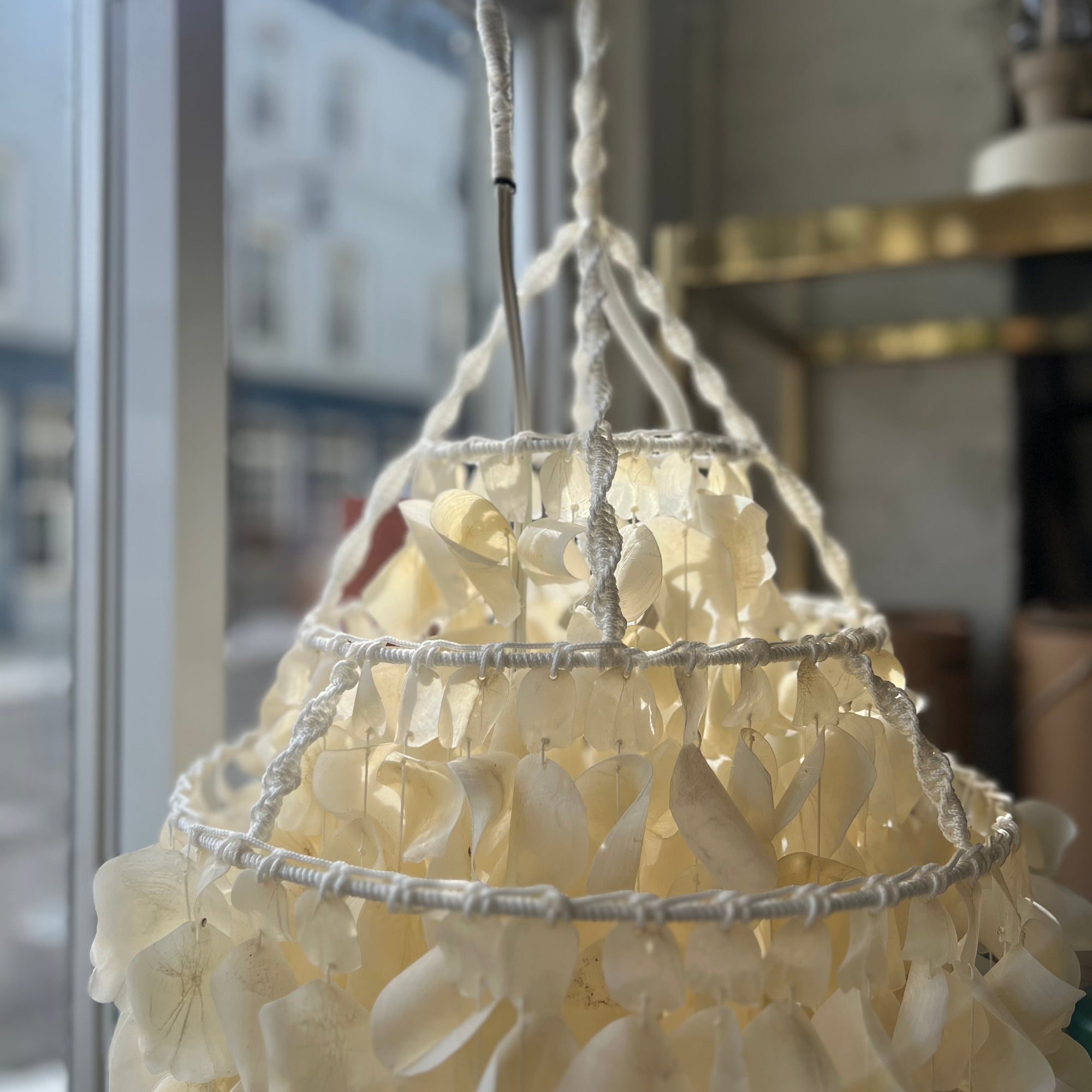 Boho White Shell Macrame Chandelier