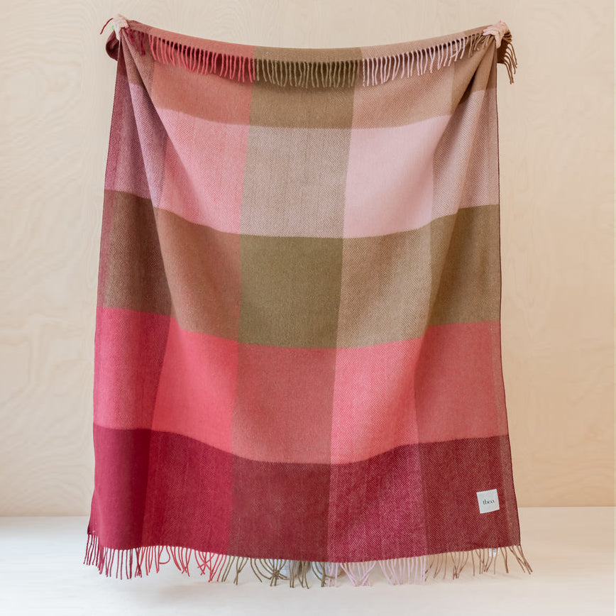 TBCo Recycled Wool Blanket - Pink Herringbone Block Check