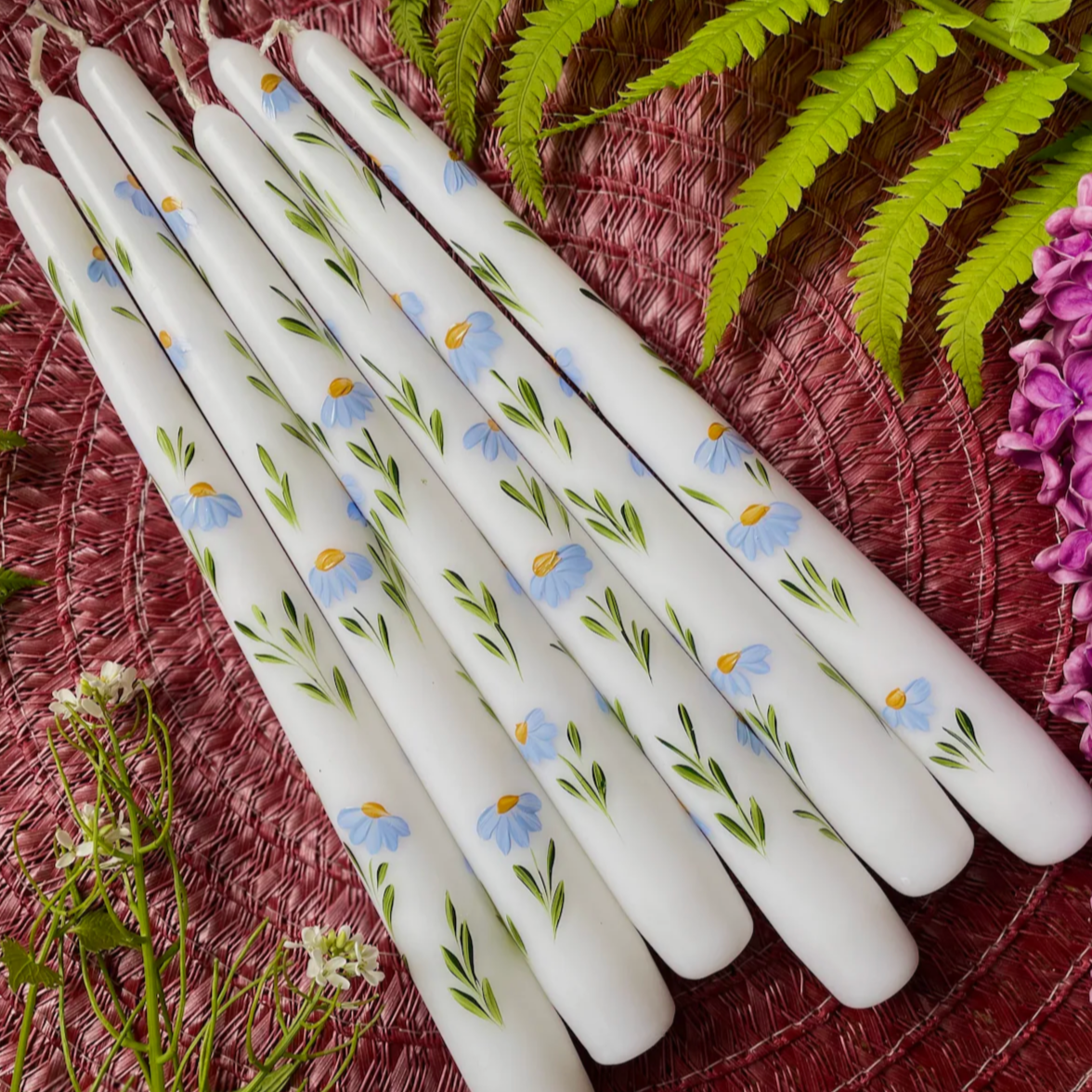 Hand-Painted Floral Taper Candles