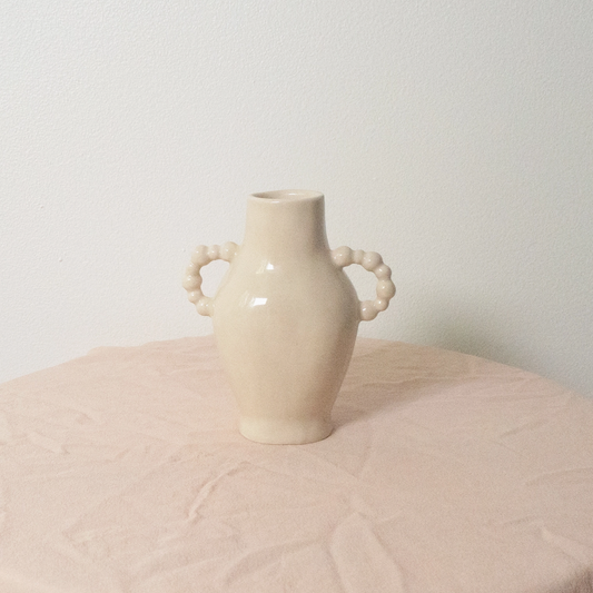 Erika Christine Beaded Vase- Glossy Cream
