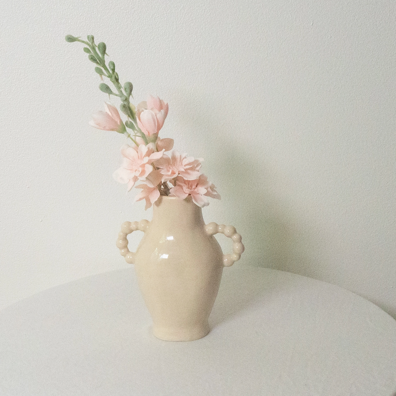 Erika Christine Beaded Vase- Glossy Cream