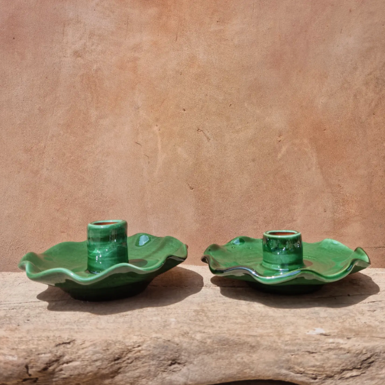 Cerámica Roca Caus- Sea Green Traditional Candle Holder