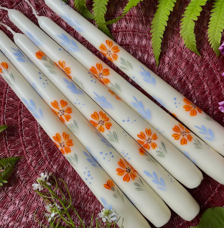 Hand-Painted Floral Taper Candles