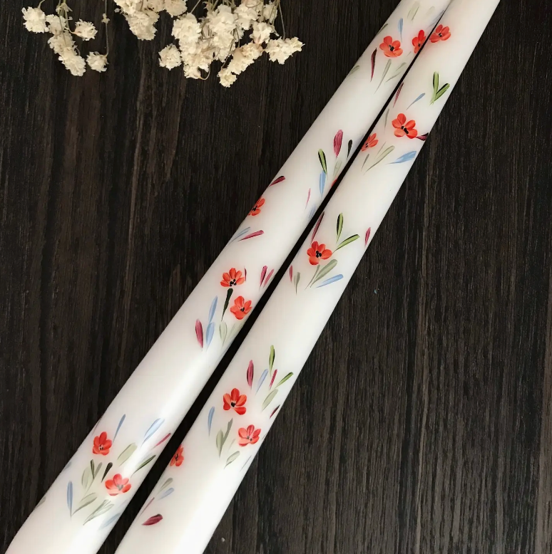 Hand-Painted Floral Taper Candles