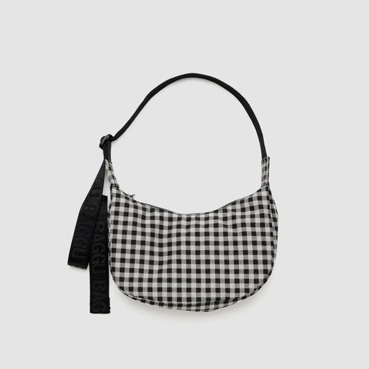 Baggu Mini Nylon Crescent Bag in Black & White Gingham