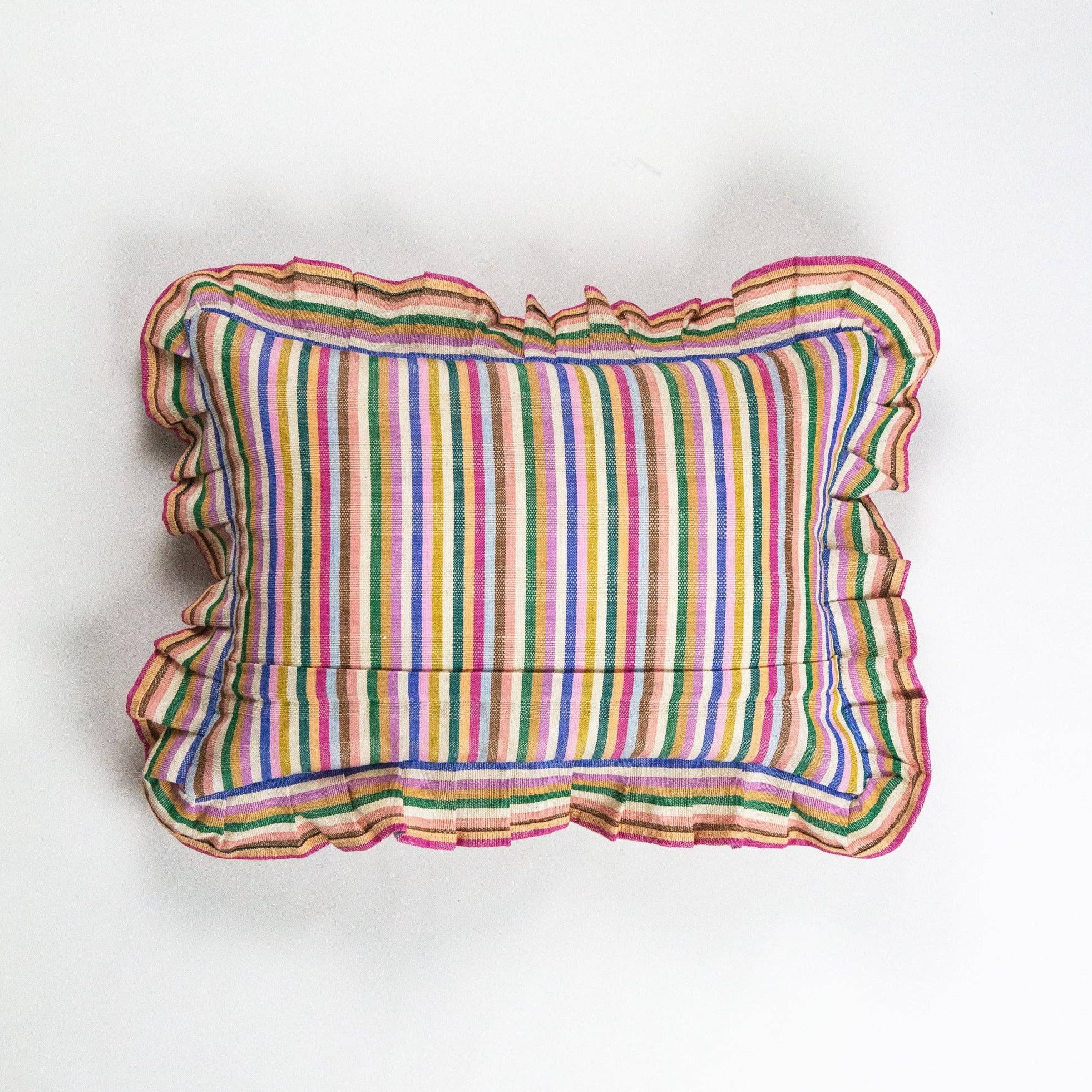 Valentina Ruffle Rainbow Stripe Pillow