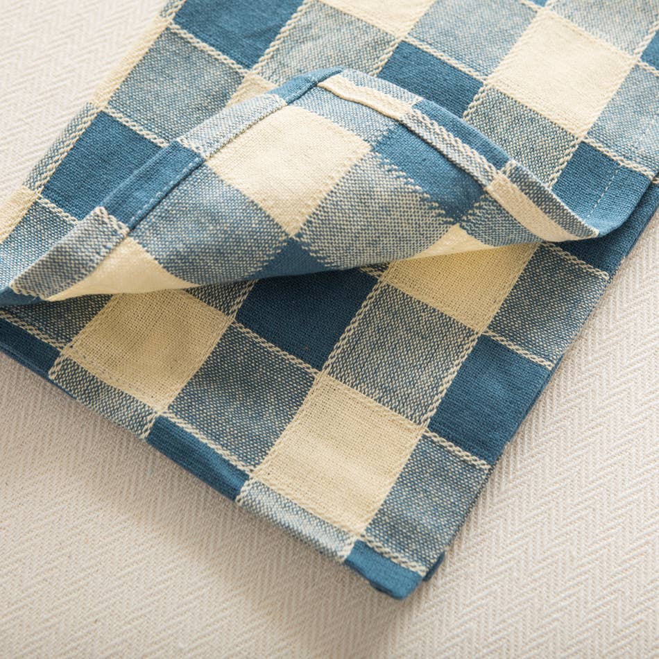 Check Woven Cotton Napkin Ocean Blue (Set of 2)