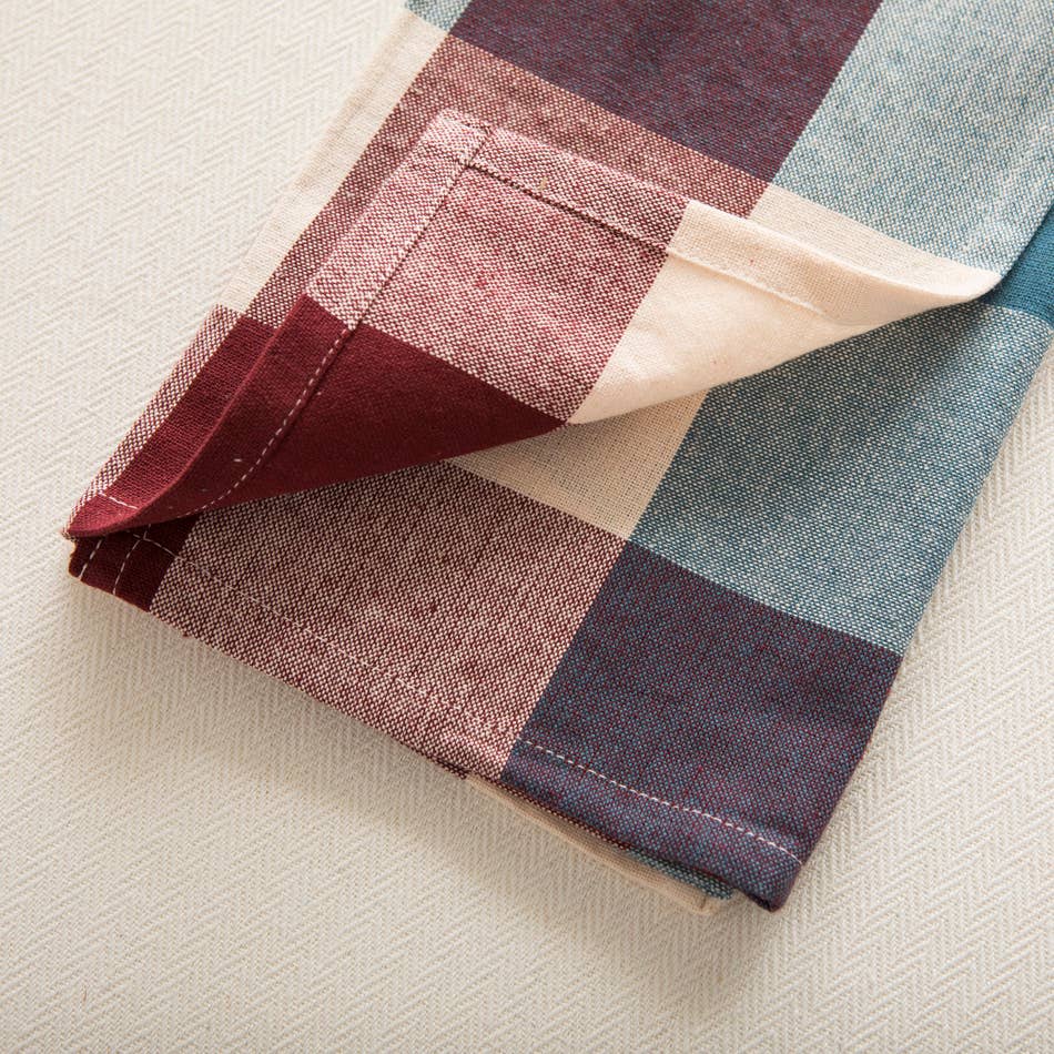 Check Woven Cotton Napkin Multicolor Blue Aubergine (Set of 2)