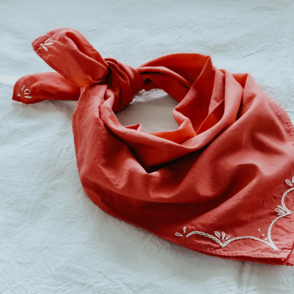 Hand Embroidered, Natural Dyed Cotton Bandana