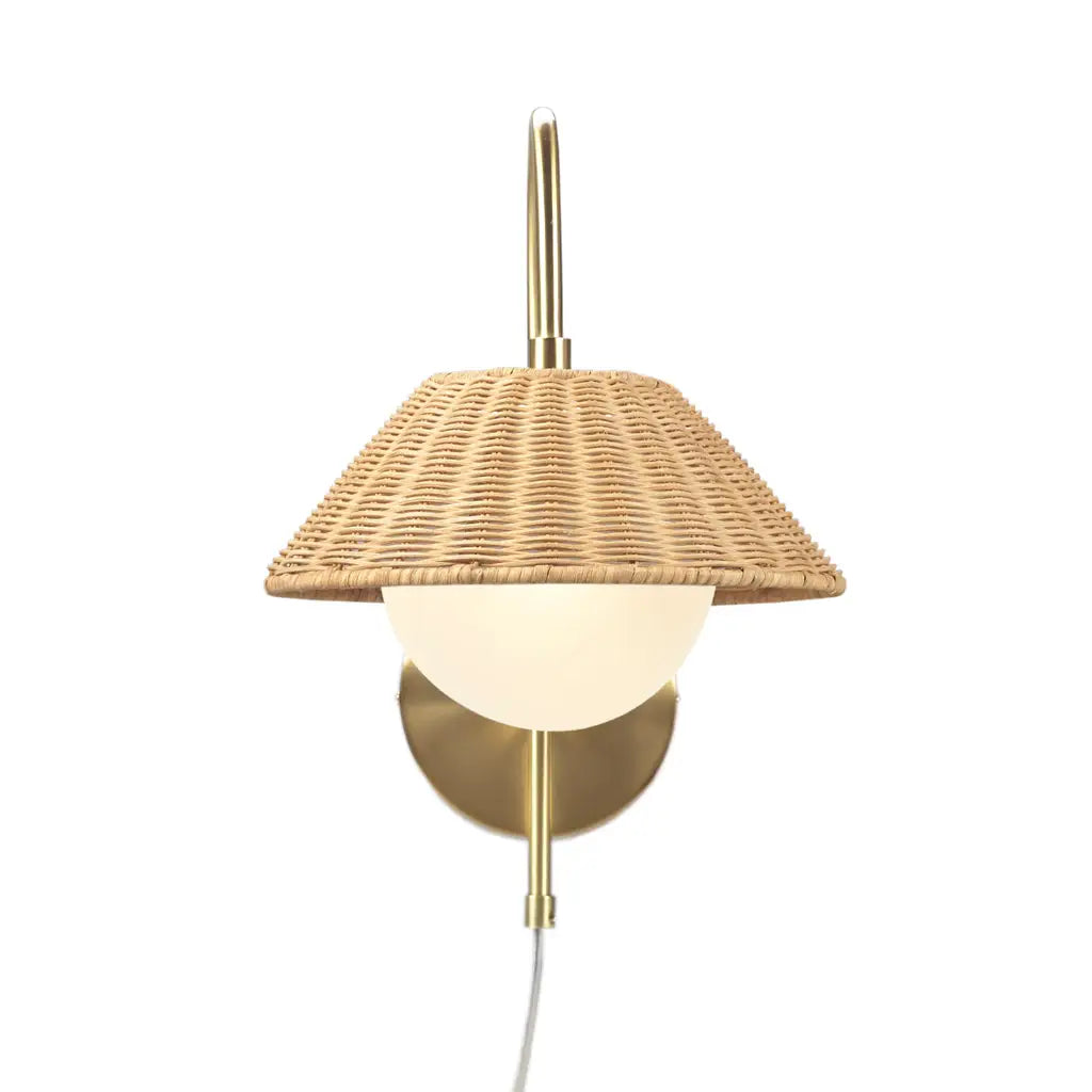 Rattan Weave Gold Plug-In Wall Sconce Light