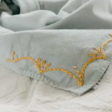 Hand Embroidered, Natural Dyed Cotton Bandana