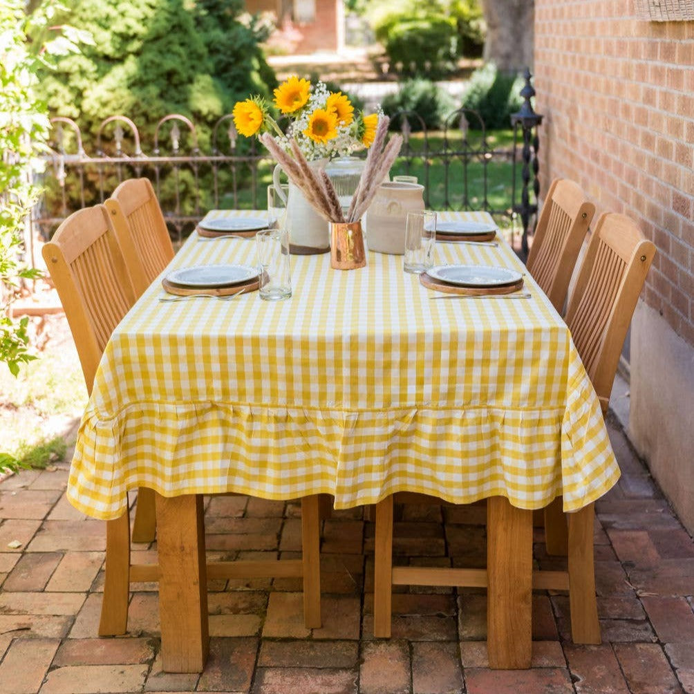 Yellow Ruffled Gingham Tablecloth