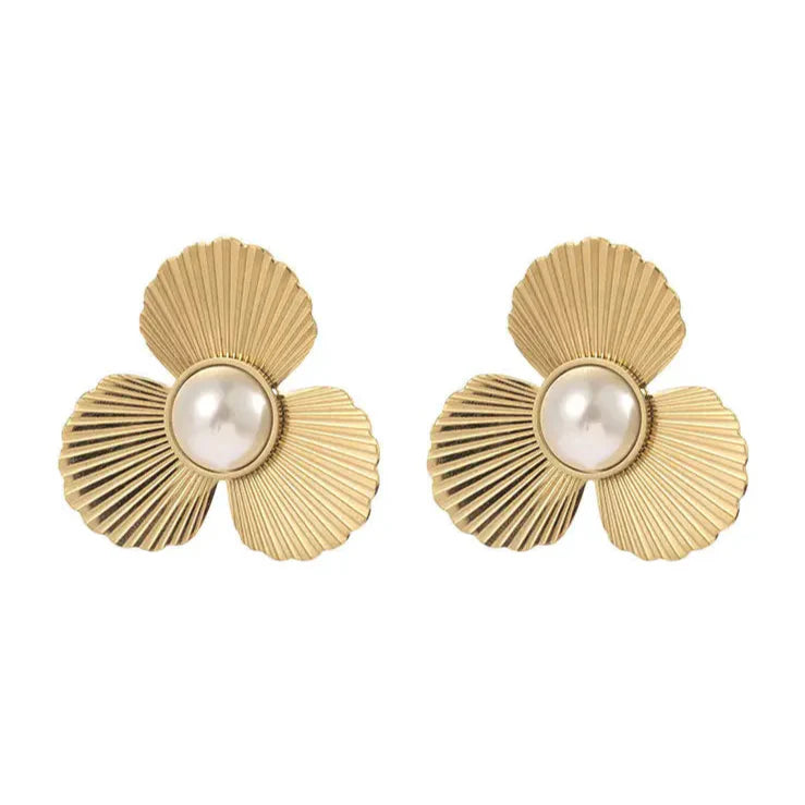 Liv Bella Vita Camellia Pearl Shell Flower Earrings