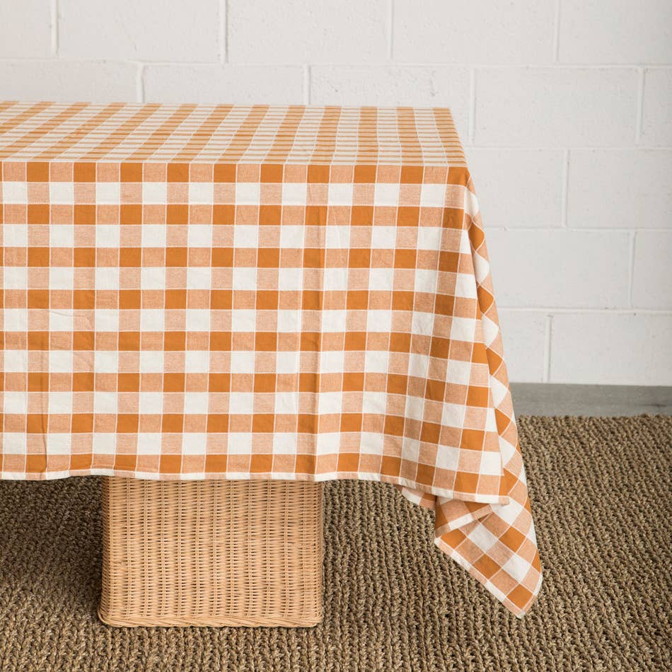 Woven Check Cotton Tablecloth in Ginger