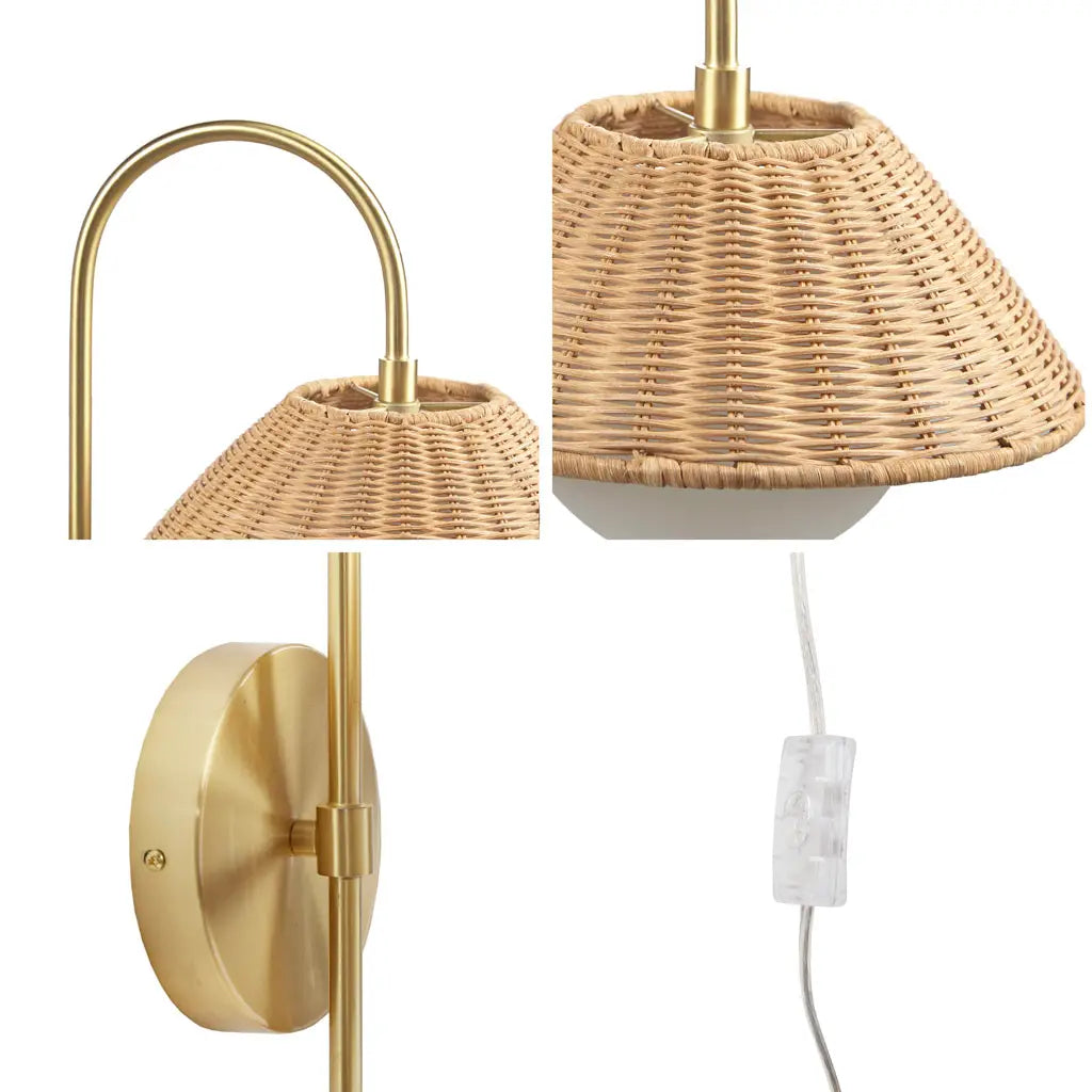 Rattan Weave Gold Plug-In Wall Sconce Light