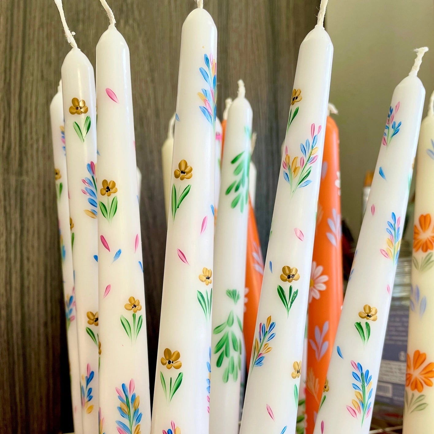 Hand-Painted Floral Taper Candles