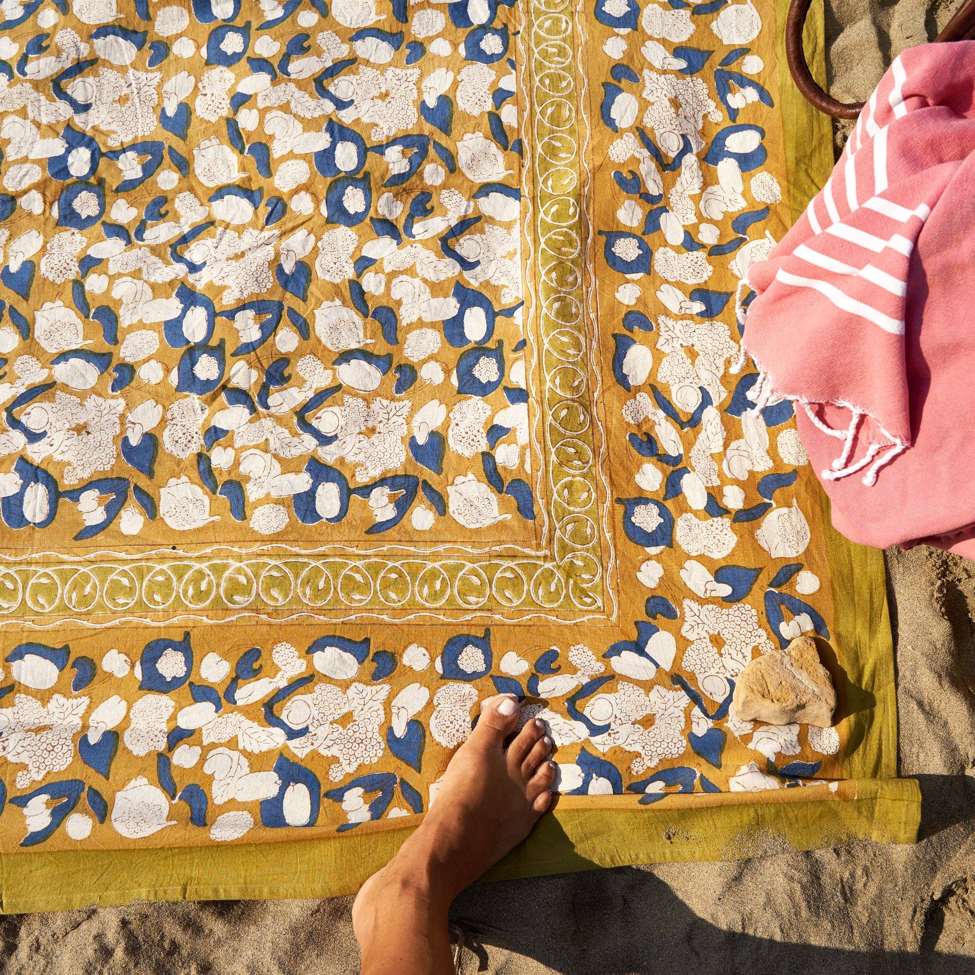 Forest Harvest Mustard & Blue Tablecloth