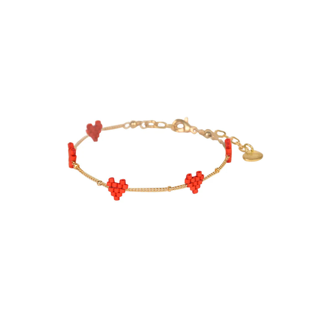 Mishky Red Beaded Hearts Adjustable Bracelet