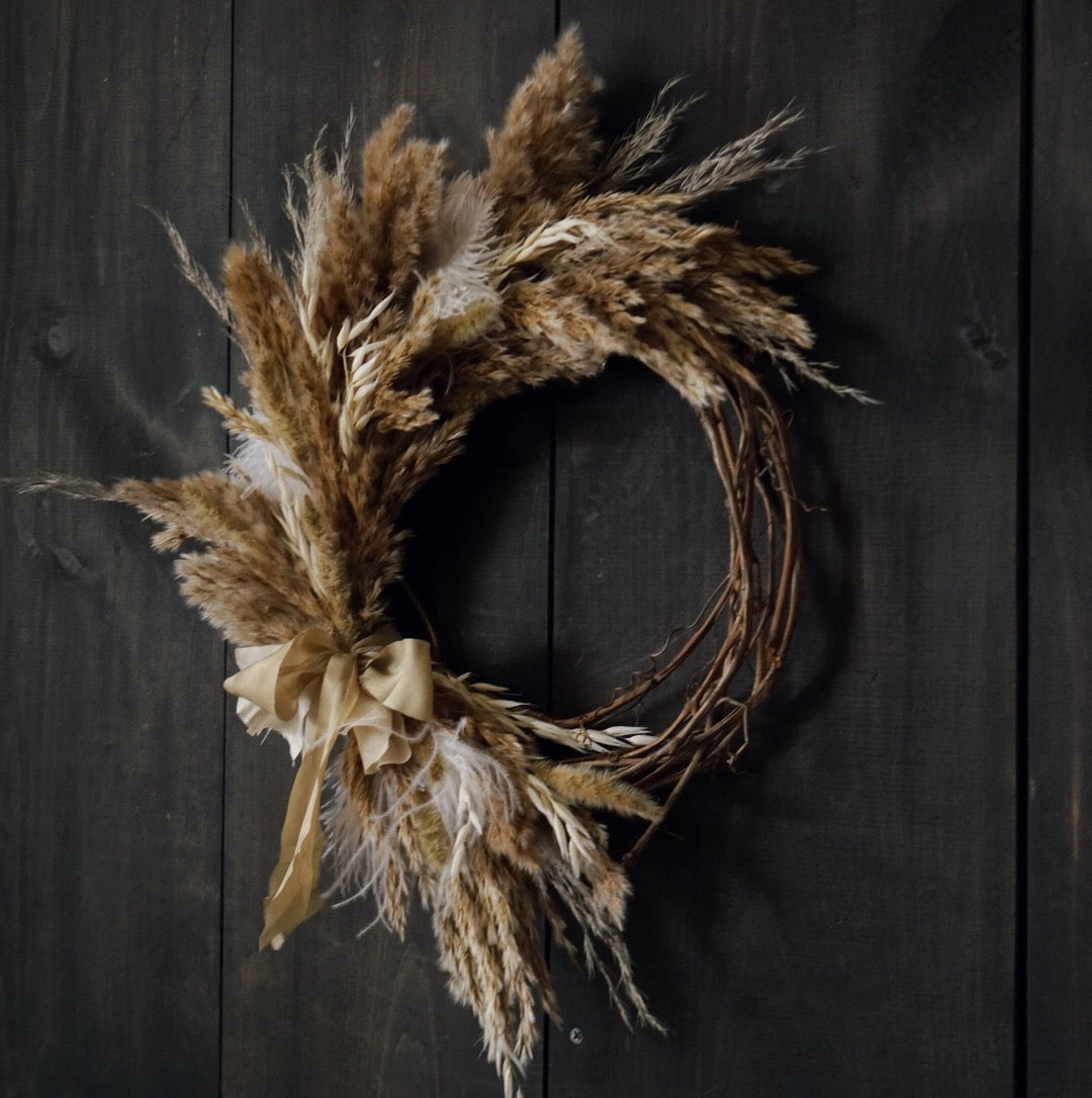 Dried Feather Grass Wreath - Decor - Hops Petunia Floral - Hops Petunia Floral