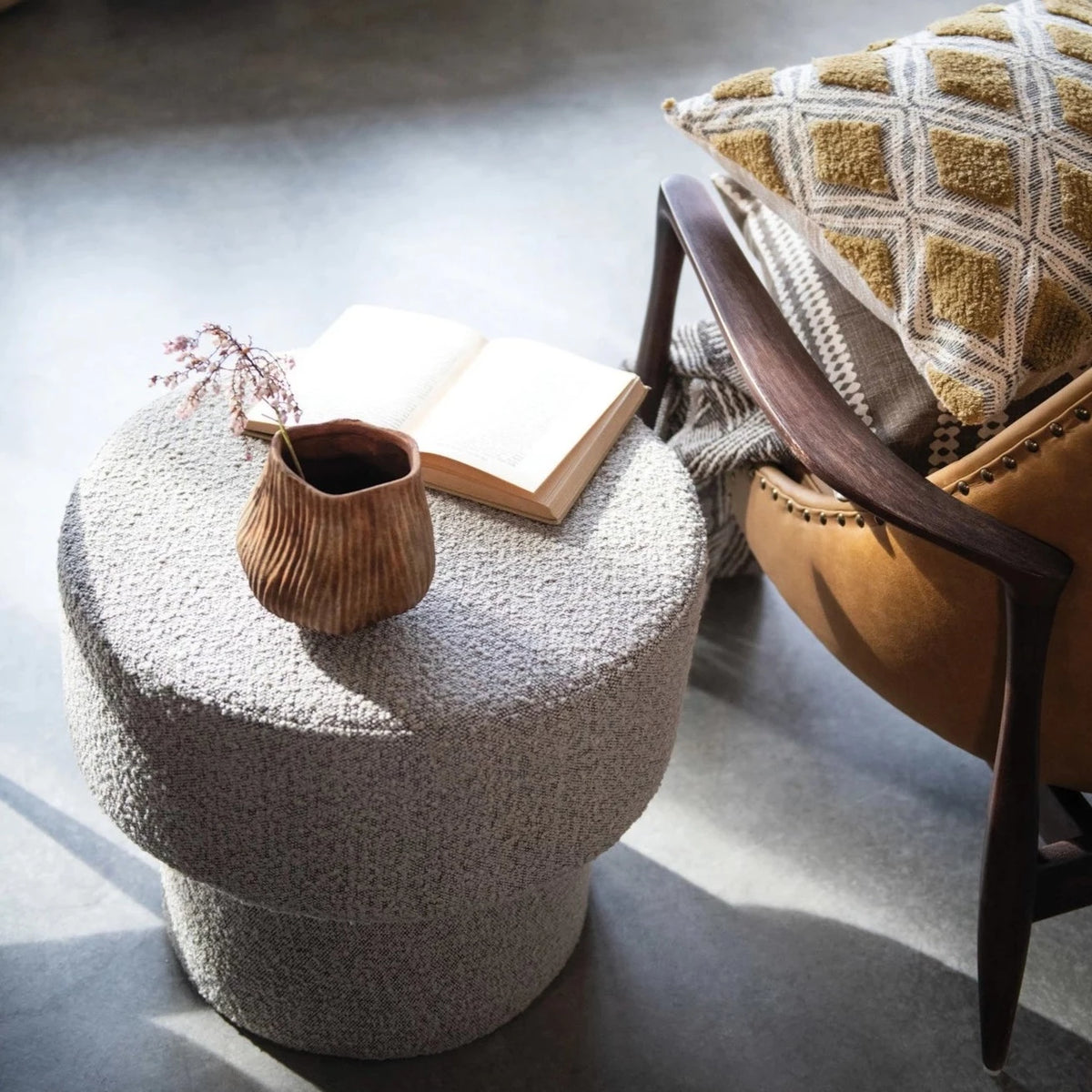 Bouclé Fabric Upholstered Ottoman