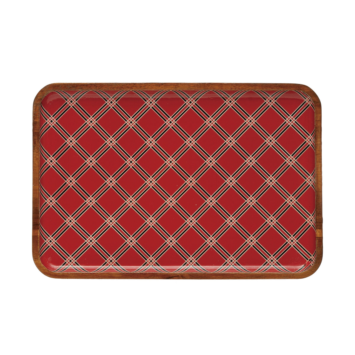 Plaid Enameled Acacia Wood Tray