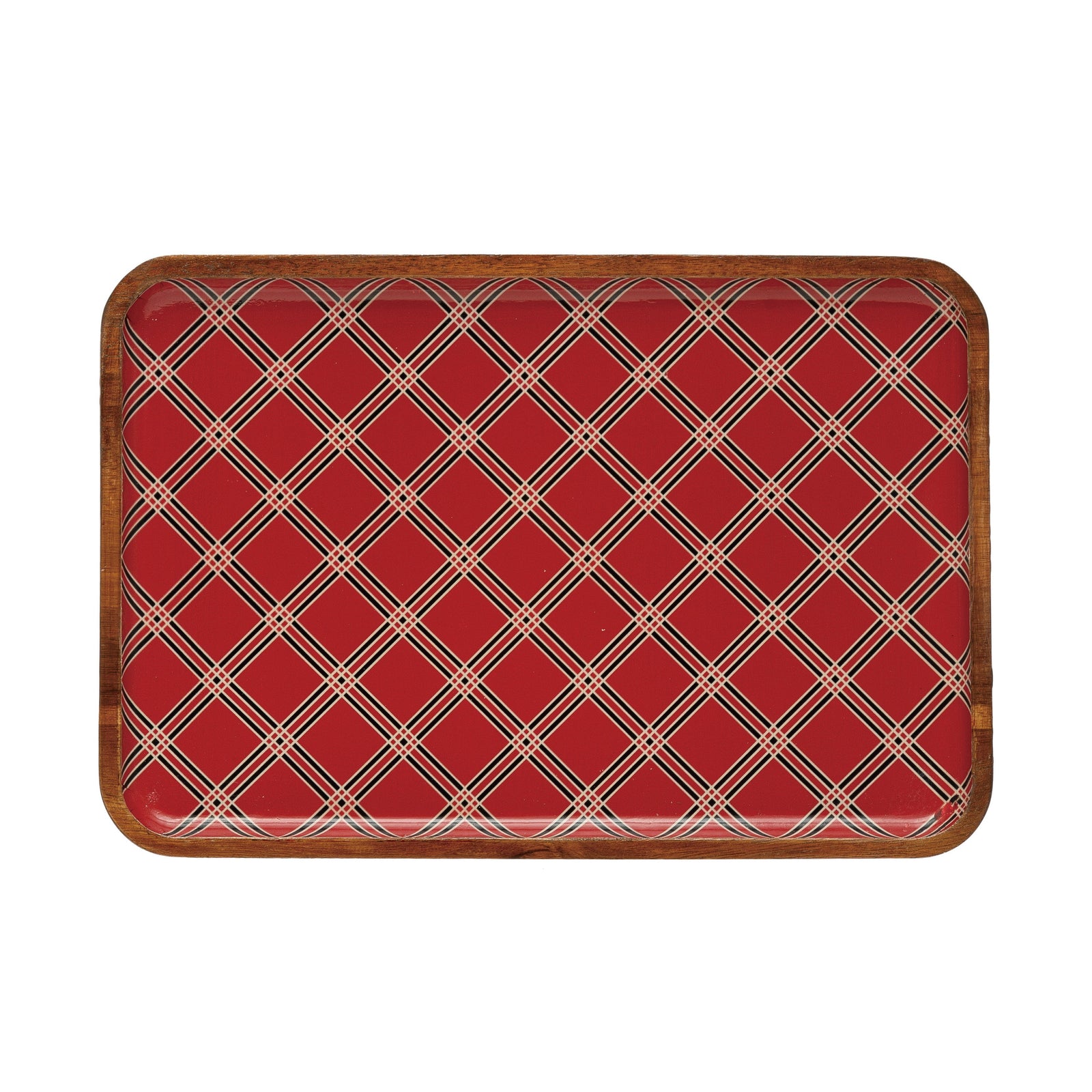 Plaid Enameled Acacia Wood Tray