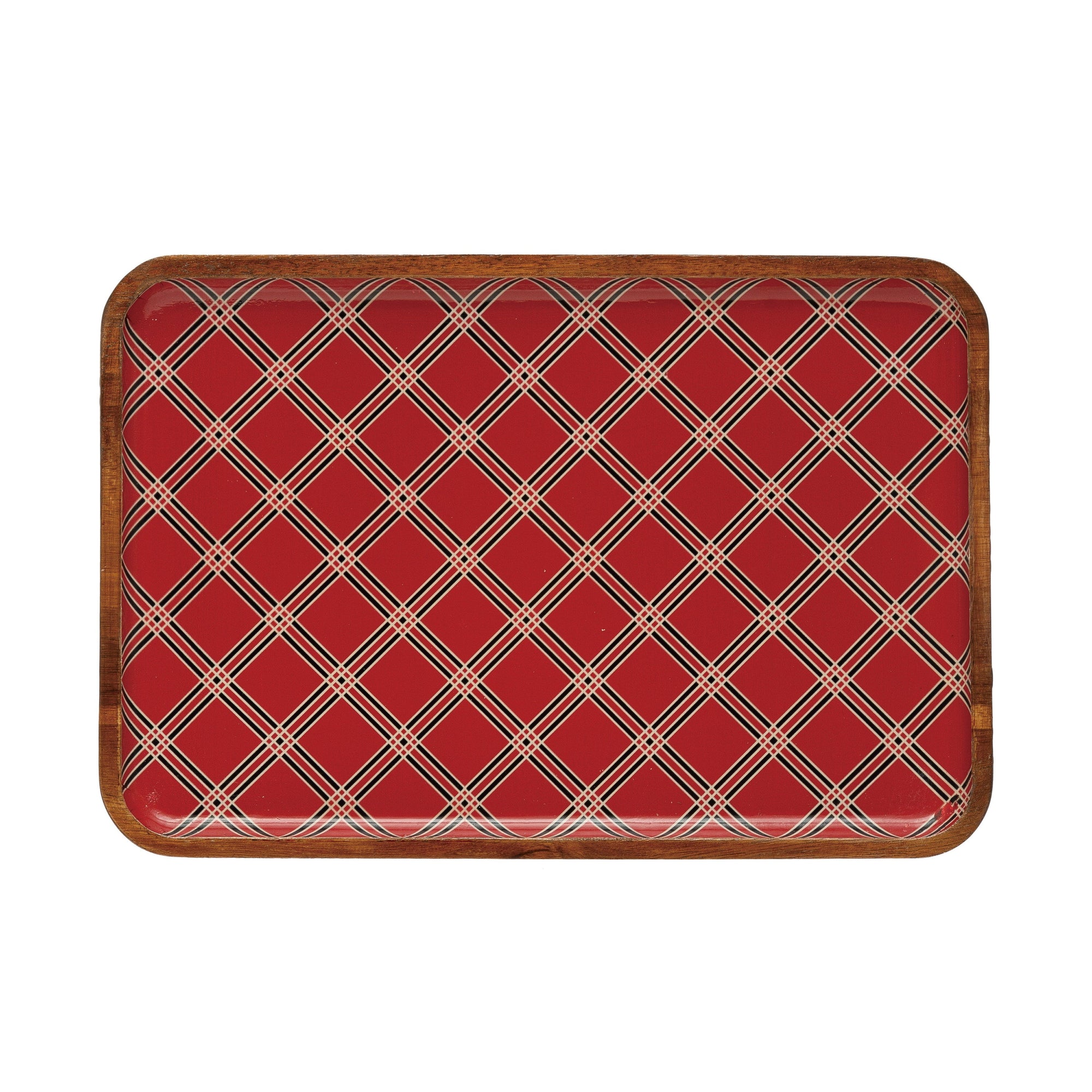 Plaid Enameled Acacia Wood Tray